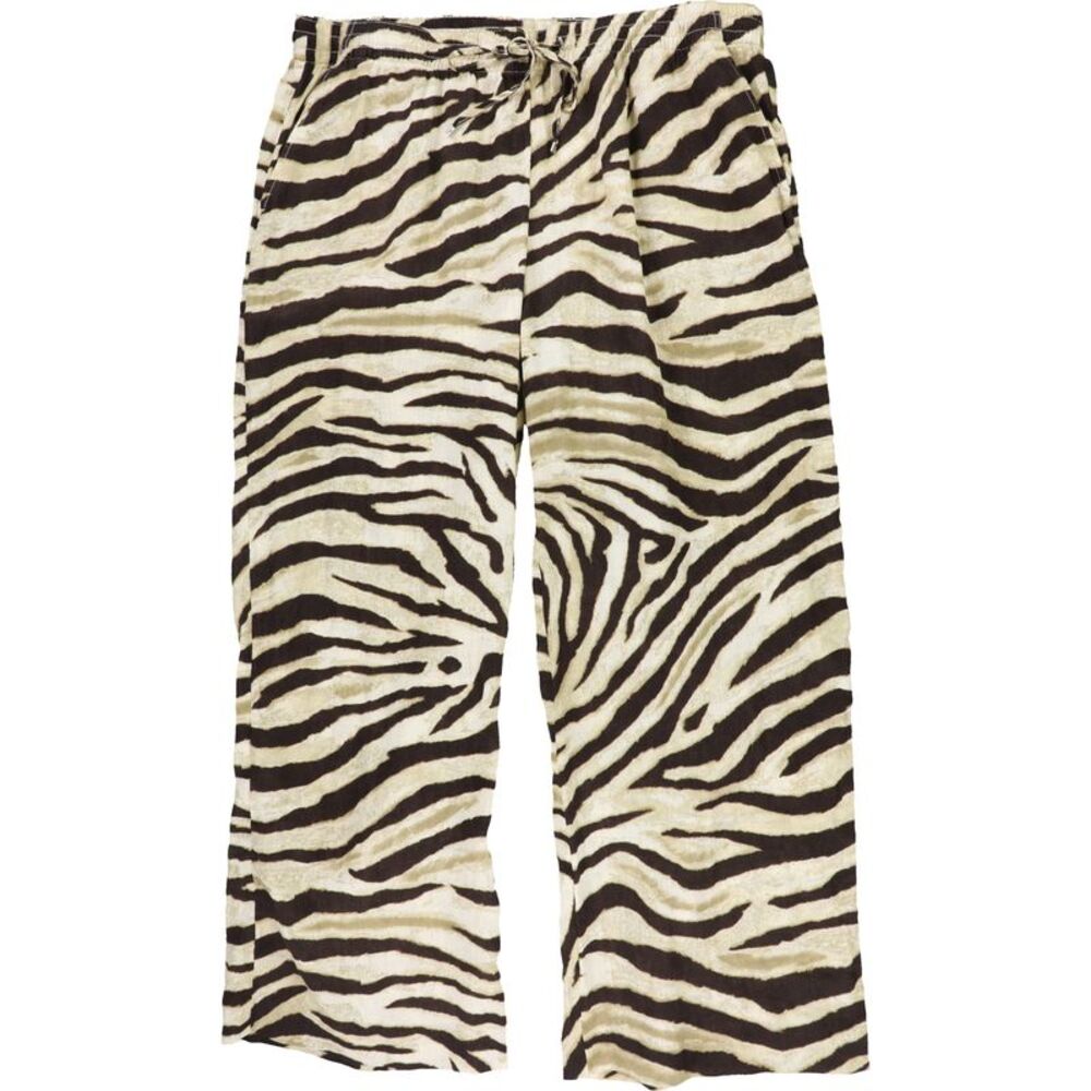 Ralph Lauren Womens Plus Size Zebra-print Linen Wide Leg Casual Pants, NWT